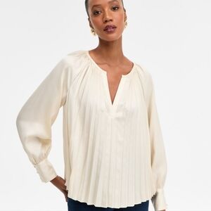 INC International Concepts Cream Pleated Blouse